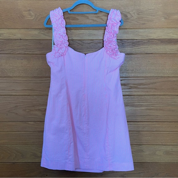 Lilly Pulitzer Devina pink and white seersucker striped ruffle sleeve mini dress - Picture 4 of 7